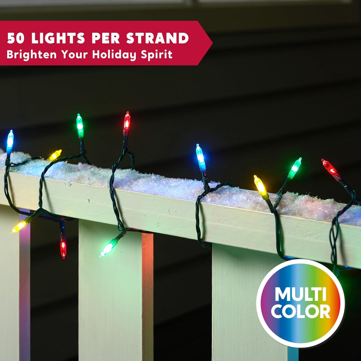 Joiedomi LED Christmas String Lights,50 Count 16.3FT Battery Operated Christmas Tree Fairy Lights with 8 Modes,Multifunction Green Wire for Xmas Decor Party Holiday House,Multicolor