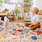 PLHXFR Area Rug Living Room: 5x7 Floral Washable Boho Soft Carpet Beige | - Image 8