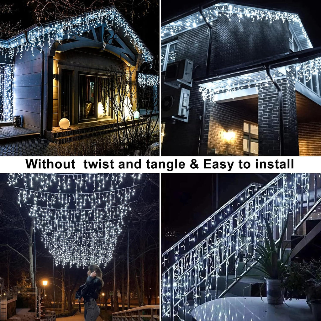 Icicle Christmas Lights Outdoor - 66ft 640 LED Icicle Lights for Outside 8 Modes with 120 Drops, Waterproof Plug in Fairy String Lights for Party Holiday Wedding Christmas Decoration, Cool White