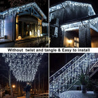 Icicle Christmas Lights Outdoor - 66ft 640 LED Icicle Lights for Outside 8 Modes with 120 Drops, Waterproof Plug in Fairy String Lights for Party Holiday Wedding Christmas Decoration, Cool White