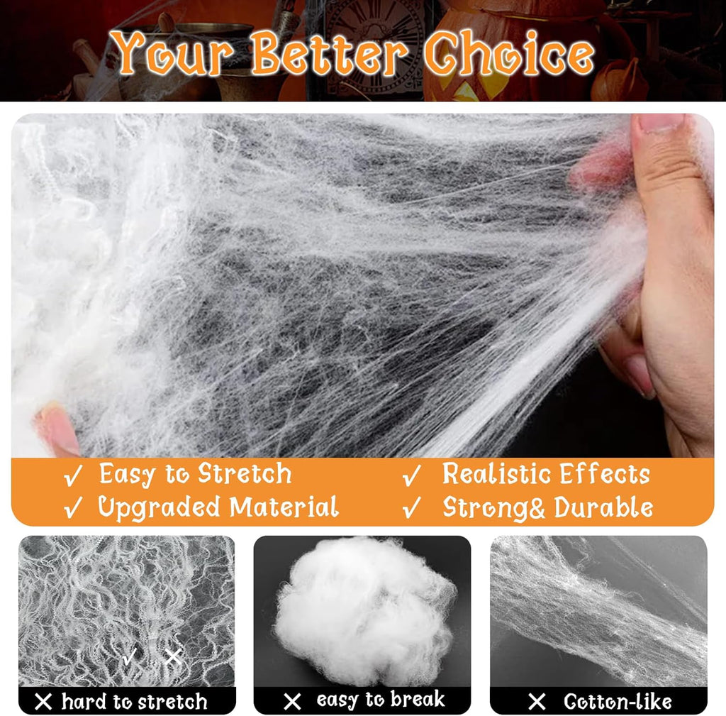 600 sqft Spider Web Halloween Decorations With 20 Fake Spiders - Super Stretch Cobwebs for Party Decor and Supplies