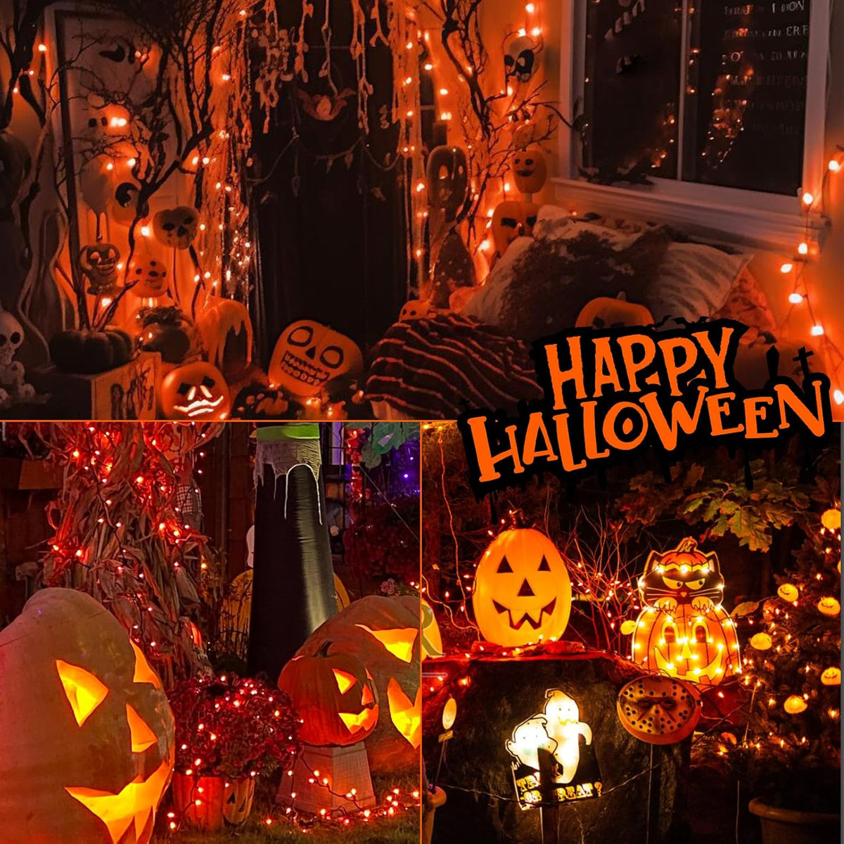 Halloween Lights Orange Lights, 50FT 200 Count Incandescent Connectable Fall Light, 120V UL Listed Waterproof Halloween Decorations for Autumn Indoor Outdoor Party Home Garden Yard Decor