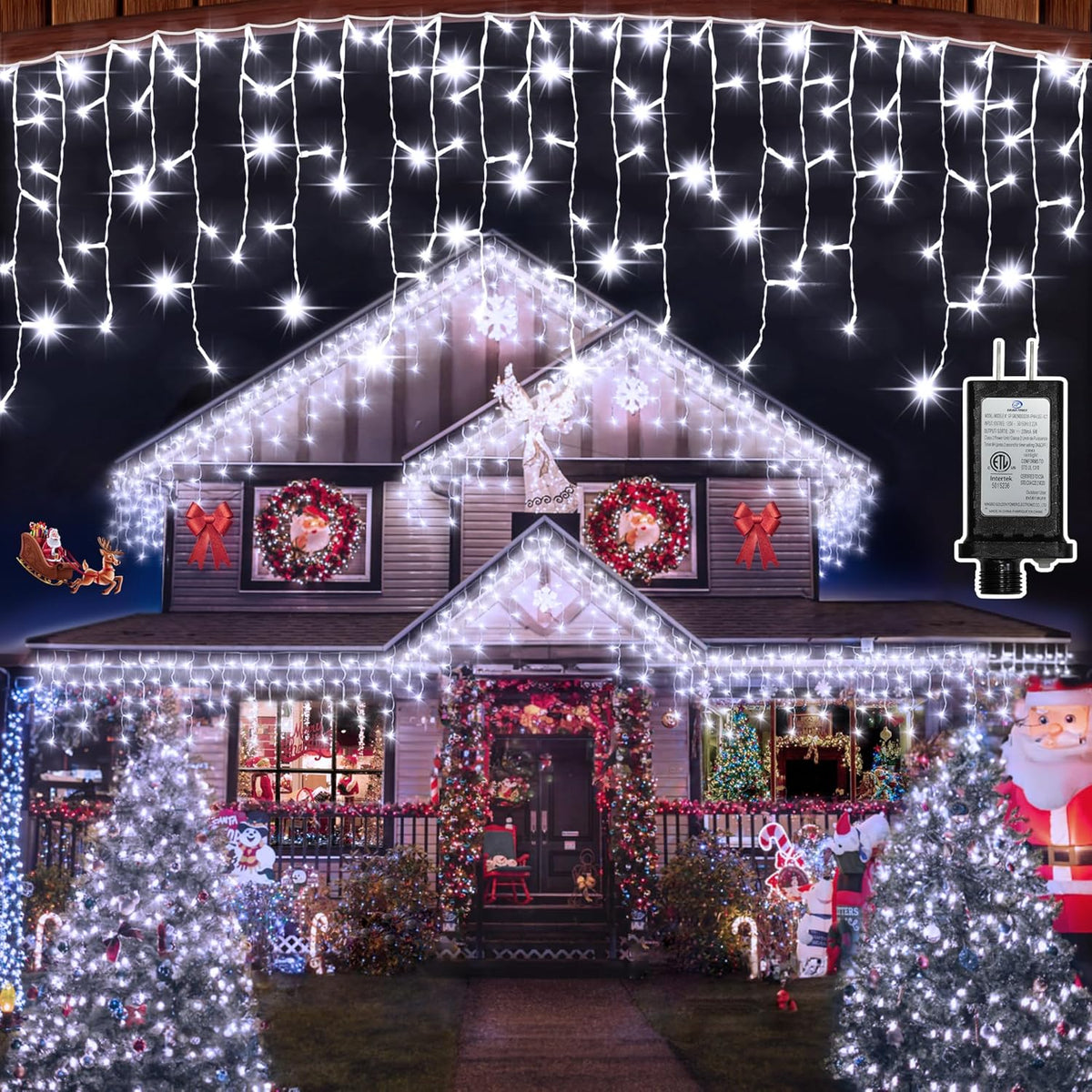 612 LED 60FT Christmas Lights with 136 Drops, 12 Modes Dimmable Cool White Outdoor Hanging Lights with Timer Memory, Waterproof Curtain Lights for Home Bedroom Indoor Tree Window Roof Fence Wedding