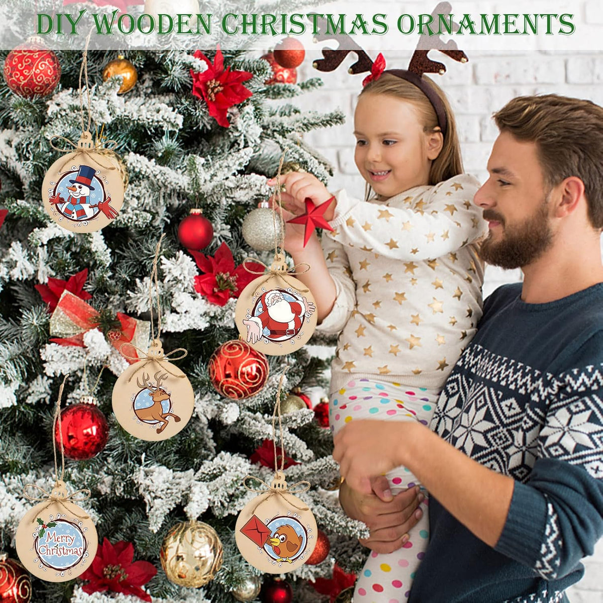 120 Pcs Wooden Christmas Ornaments Unfinished Wooden Circles with Holes Blank Round Wood Discs Slices Wooden Christmas Hanging Ornaments with Twine for DIY Crafts Present Tags Xmas Party Decor,3.1x4