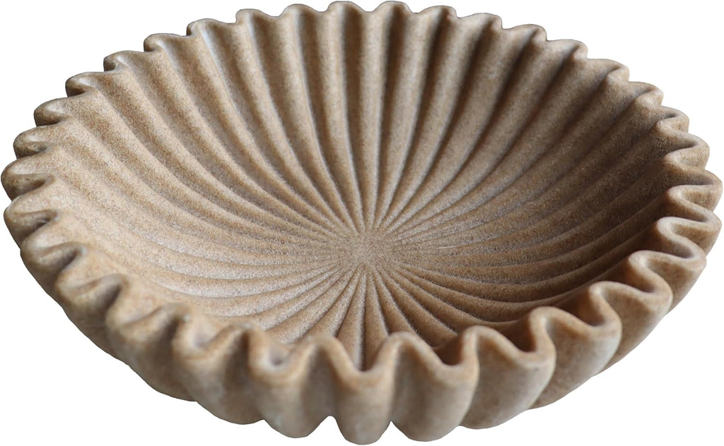10" Large Decorative Bowl decor, Scalloped Bowls for Modern Home Decor,Ruffle Decor,Stylish Key Bowl for Entry Table,Decorative Fruit Bowl for Kitchen Counter,Artificial Stone Beige