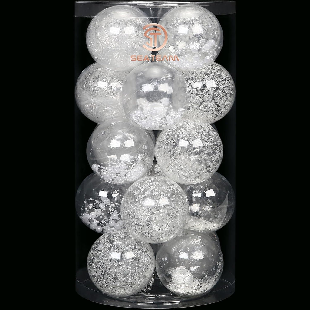 Sea Team Shatterproof Clear Plastic Christmas Ball Ornaments Decorative Xmas Balls Baubles Set with Stuffed Delicate Decorations (80mm/3.15 inch 20-Pack, White)