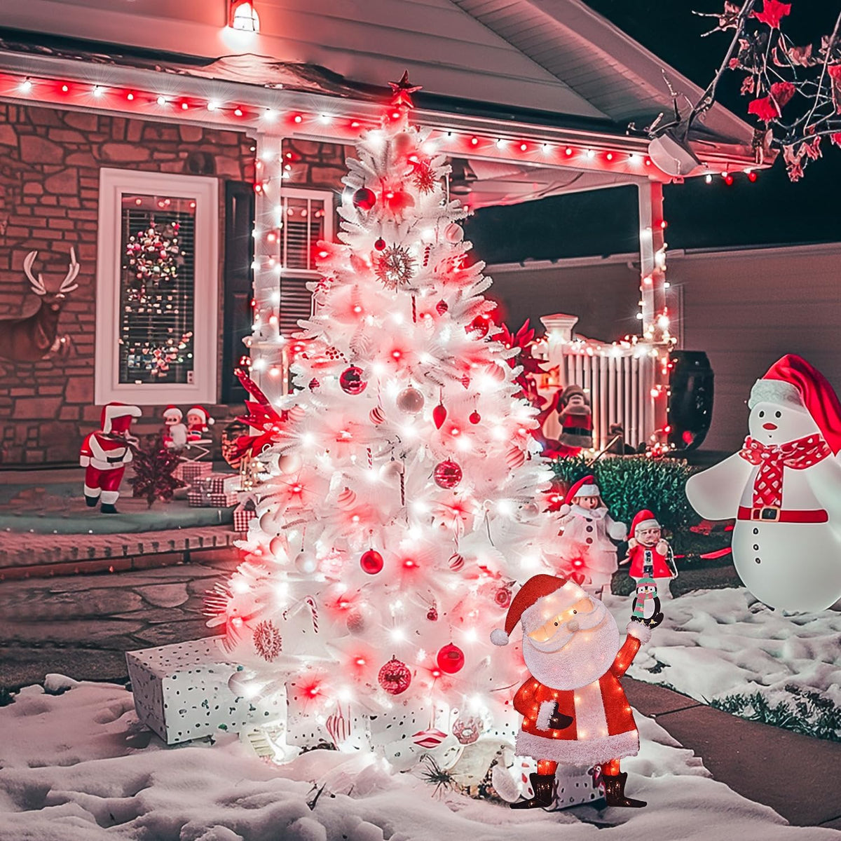 JMEXSUSS Red and White Christmas Tree Lights with Remote, 600 LED String Lights Outdoor Indoor Clear Wire, 168ft Christmas Twinkle Lights Plug in for Bedroom Tree Birthday Party Christmas Decorations