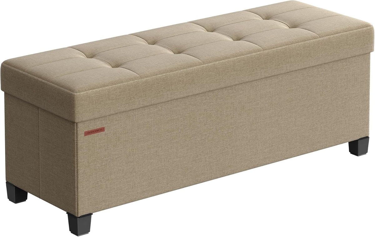 SONGMICS Storage Ottoman Bench, Foldable Foot Rest with Legs, 15 x 43 x 15.7 Inches, End of Bed Bench, Storage Chest, Load up to 660 lb, for Living Room, Bedroom, Entryway, Camel Brown ULSF018K01
