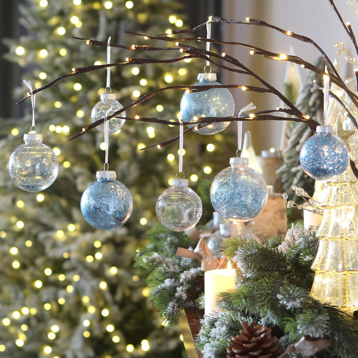 Sea Team Shatterproof Clear Plastic Christmas Ball Ornaments Decorative Xmas Balls Baubles Set with Stuffed Delicate Decorations (60mm/2.36 inch 30-Pack, Babyblue)