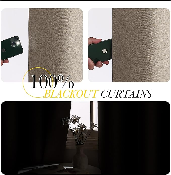 NICETOWN Farmhouse Style 100% Blackout Crisp Faux Linen Curtains 90 inches Long - Image 2