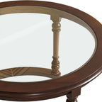 31.5'' Nesting Coffee Table Set of 2, Solid Wood Round Nesting Coffee Table Fluted with Storage, Brown Modern Coffee Table Set for Living Room Office