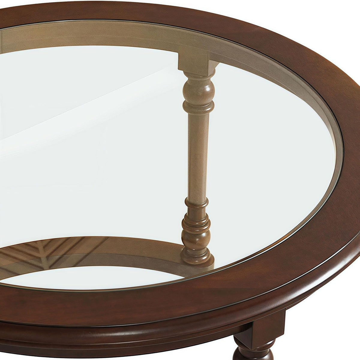 31.5'' Nesting Coffee Table Set of 2, Solid Wood Round Nesting Coffee Table Fluted with Storage, Brown Modern Coffee Table Set for Living Room Office