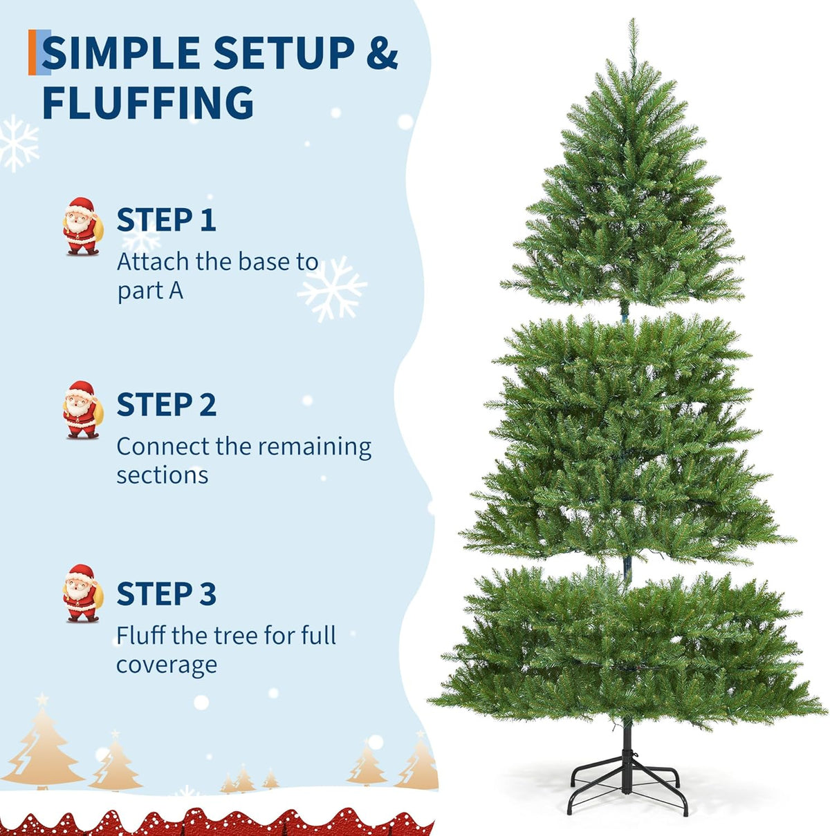 9FT Pre-Lit Artificial Christmas Tree with Color Lights,Green PE & PVC Artificial Xmas Tree,Easy Assembly, Full Branch Tips& Foldable Stand for Home, Office, Party Decoration for Xmas Holiday