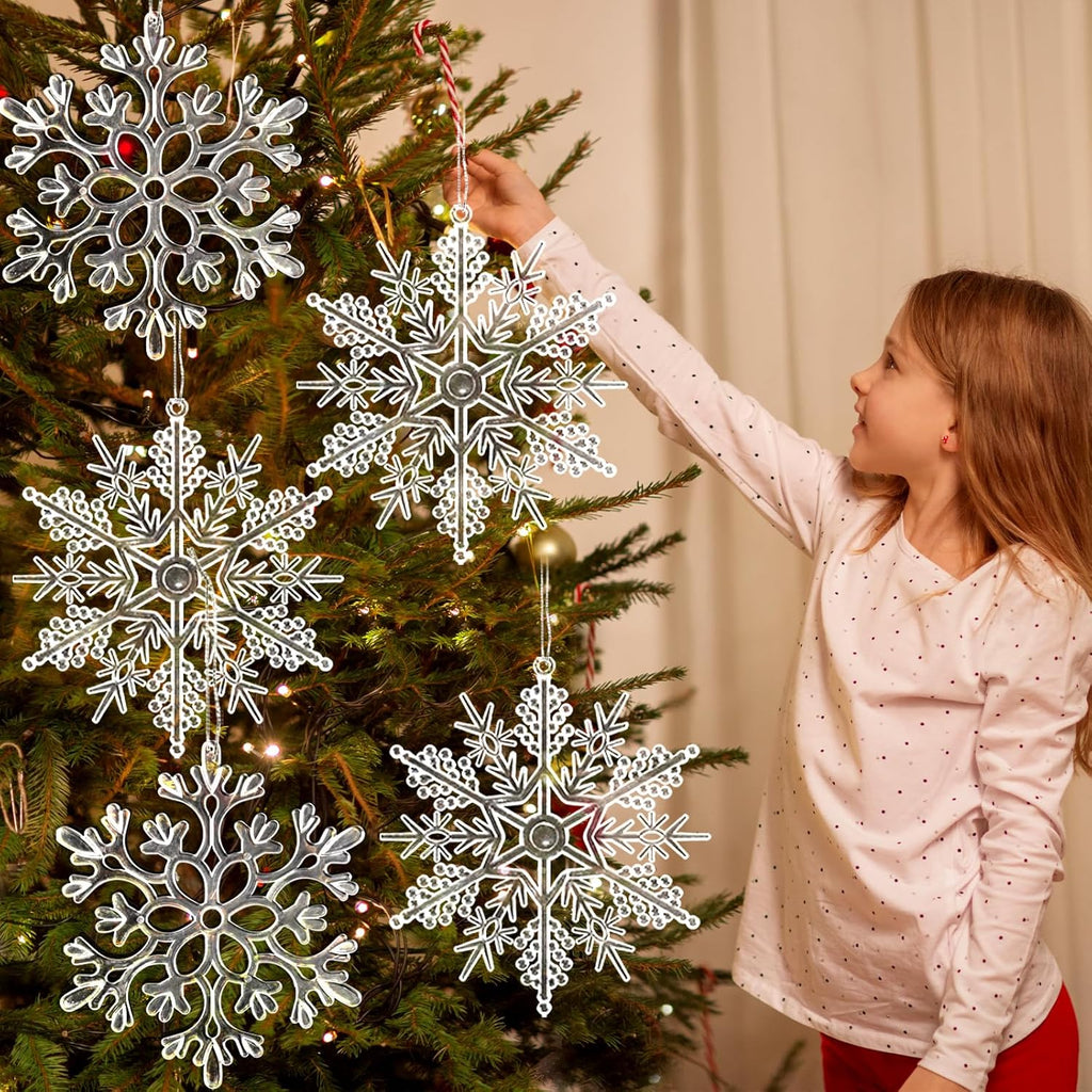 6pcs Large Clear Snowflakes Ornaments 12" Big Plastic Glitter Snowflake for Winter Indoor Outdoor Christmas Tree Window Room Decorations Giant Craft Snowflakes