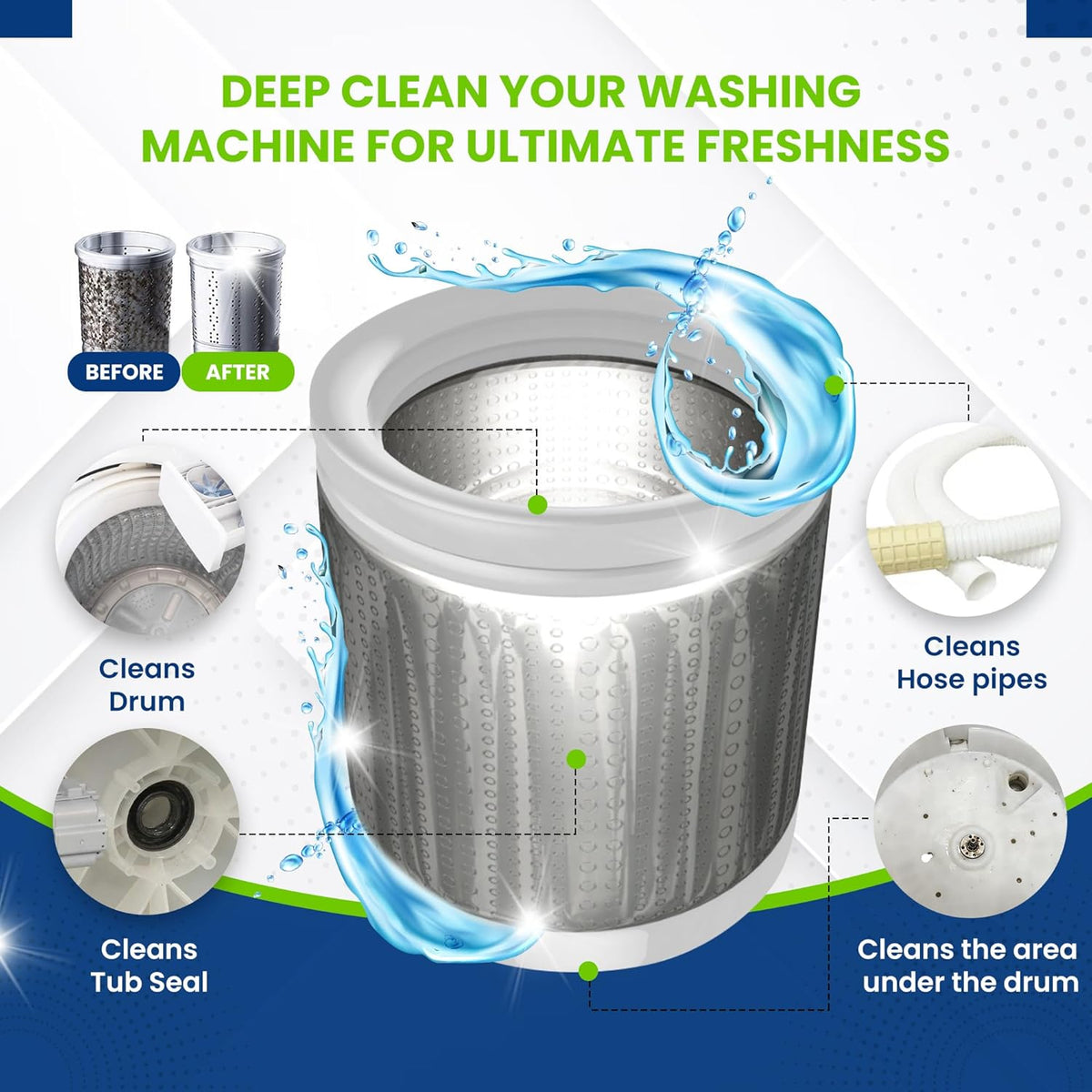 True Fresh Washing Machine Cleaner Tablets, 15 Solid Deep Cleaning Tablet, Finally Clean All Washers Machines Including HE Front Loader Top Load