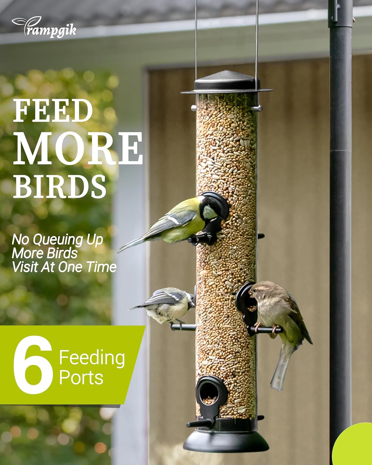 Bird Feeder Premium Hard Plastic for Wild Bird Feeders for Outdoors,Tube Bird Feeders for Outdoors Hanging,14 Inch 6 Port Black,Pack of 1