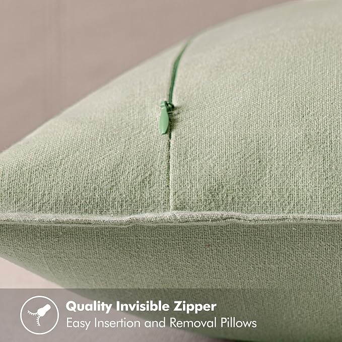 MIULEE Decorative Linen Euro Sham Pillow Covers 22x22 Inch Light Green | Boho - Image 3