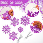 36pcs Christmas Light Purple Snowflake Ornaments，Plastic Light Purple Snow Flakes Hanging Ornaments for Christmas Tree Decor Winter Wonderland Frozen Birthday Party Holiday Home Decor Craft Snowflake