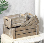 TIMRIS Set of 3 Rustic Wood Nesting Crates, Farmhouse Wooden Storage Container Boxes with Cutout Handles, Decorative Wooden Baskets for Display (Rustic Gray)