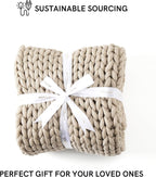 YnM Chunky Throw Blanket, Medium-Weight, Hand Knitted, Skin Friendly, Ventilated and Breathable, Machine Washable, Home Décor Piece for Couch, Sofa and Bed (Beige, 40x50 Inch)