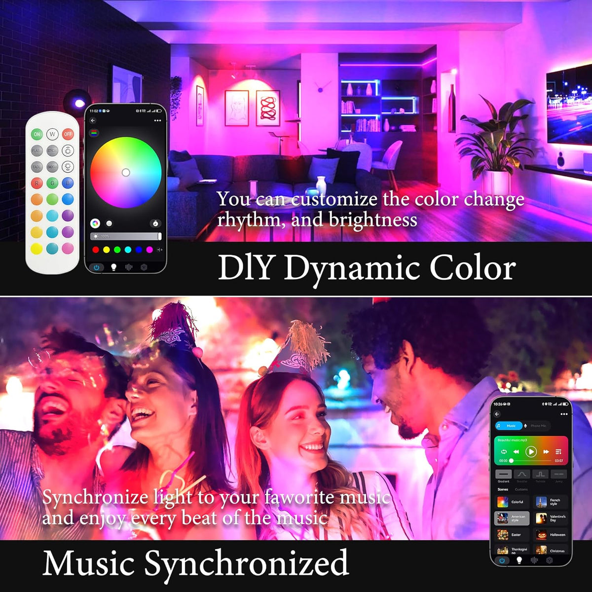 Water Wave Projector with APP & RF Control, IP65 Waterproof Smart Outdoor Lights, 1-100% Dimmable Color Changing, Music Sync & Flame Effect for Pool Party, Ocean Ripple Landscape Lighting