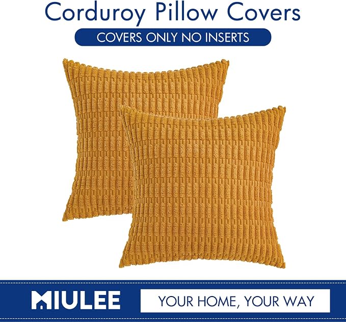 MIULEE Corduroy Decorative Throw Pillow Covers 20x20 Gold Yellow Pack of 2 | - Image 6