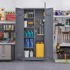 Lockable Storage Cabinet,Utility Closet with Doors and Shelves,SteelGarage Cabinet with Adjustable Shelves for Home,Garage,Gray
