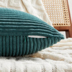 Fancy Homi 2 Packs Teal Long Lumbar Decorative Throw Pillow Covers 16x24 Inch for Couch Bed Sofa, Rustic Farmhouse Boho Home Decor, Soft Striped Corduroy Rectangle Accent Cushion Case 40x60 cm