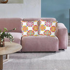 Embroidered Decorative Throw Pillow Cover, 18"x18" Set of 2, Farmhouse Pillowcase Colorful Knit Pattern Cotton Canvas Cushion Case Square Floral Pillow Case for Sofa Couch Bed Living Room