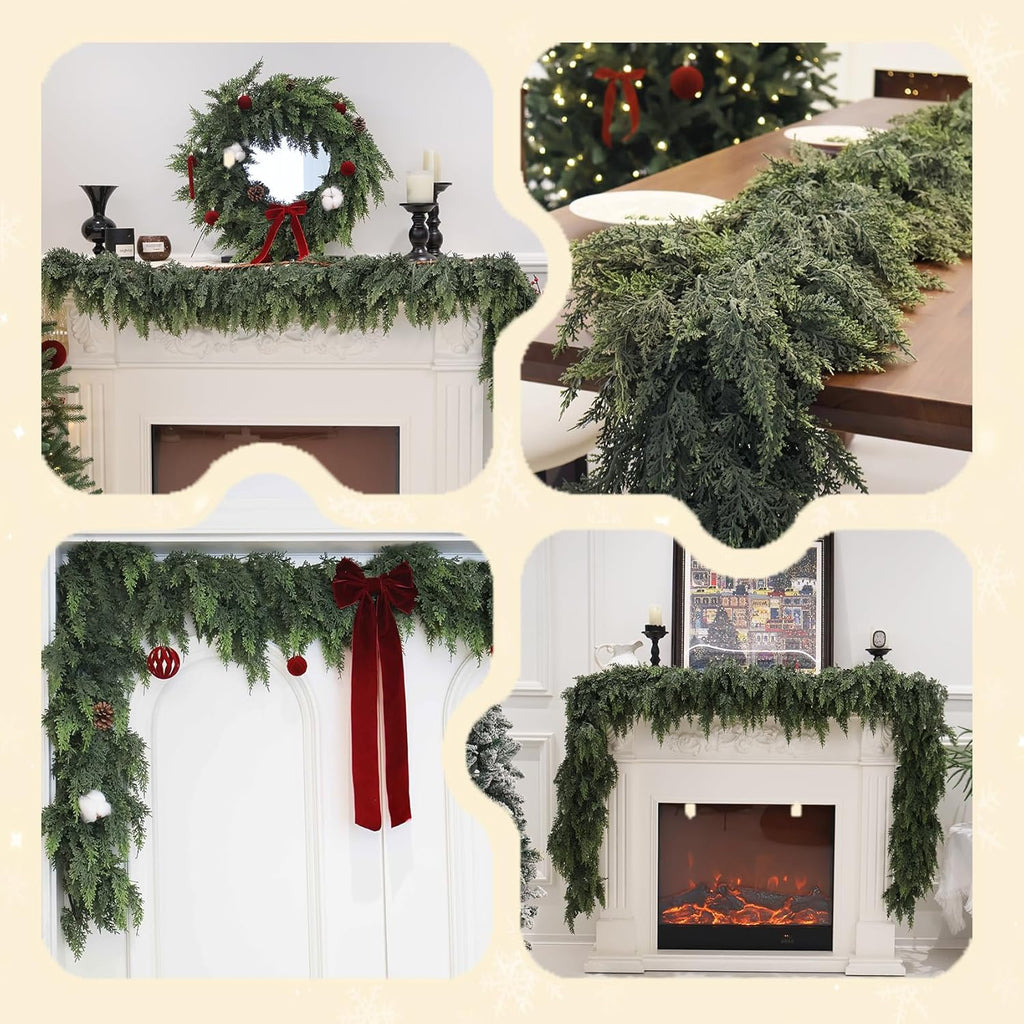 2Pcs 6FT Christmas Cedar Garland Artificial Real Touch Thickness Realistic Greenery Pine Garland for Mantle Fireplace Outdoor Indoor Christmas Decorations