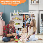 Kids Toy Storage Organizer with 3 Removable Plastic Bins Toddler Montessori Bookshelf with Stuffed Animal Net Holder Baby Bookcase Plush Organizer for Playroom,Bedroom,Kids Room,Classroom,Nursery