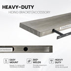 Fun Memories Floating Shelves for Wall, 48"x9.3" Rustic Solid Elm Wood Shelves, Heavy-Duty Wall Mounted Shelves with Invisible Brackets for Living Room, Bedroom, Kitchen, Grey Finish