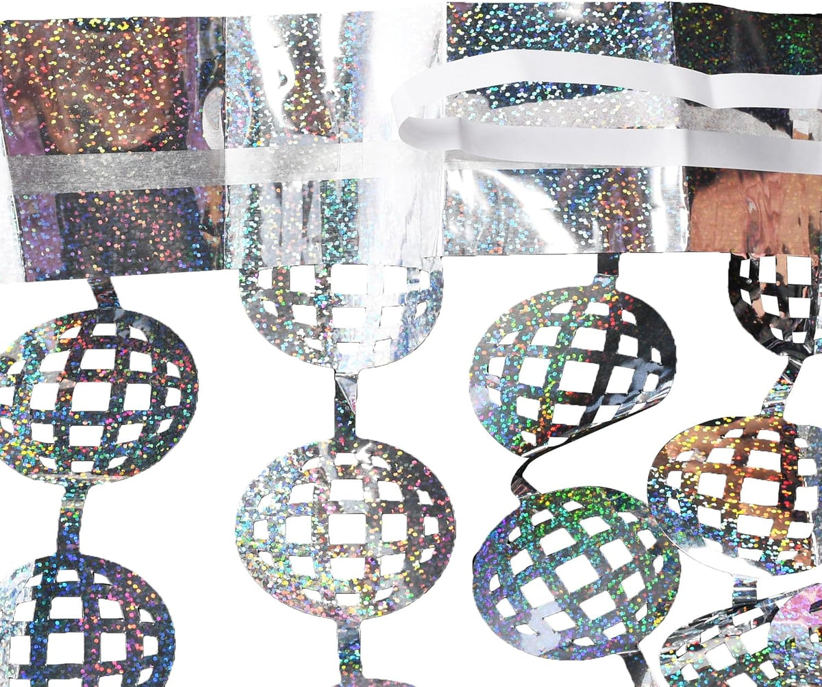 BRAVESHINE Hanging Balls Party Streamers Backdrop - 2 Pack Silver Tinsel Foil Curtain Photo Fringe Backdrop for 70s 80s Party, Birthdays, Bachelorette, Engagement, Music, Dance,New Years Decorations