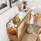 Linen Black and White Buffalo Check Plaid Fall Table Runner 36 Inches Long, Fall Leaves Pumpkin Butterfly Home Kitchen Table Decor, Farmhouse Autumn Thanksgiving Harvest Festival Decorations for Home