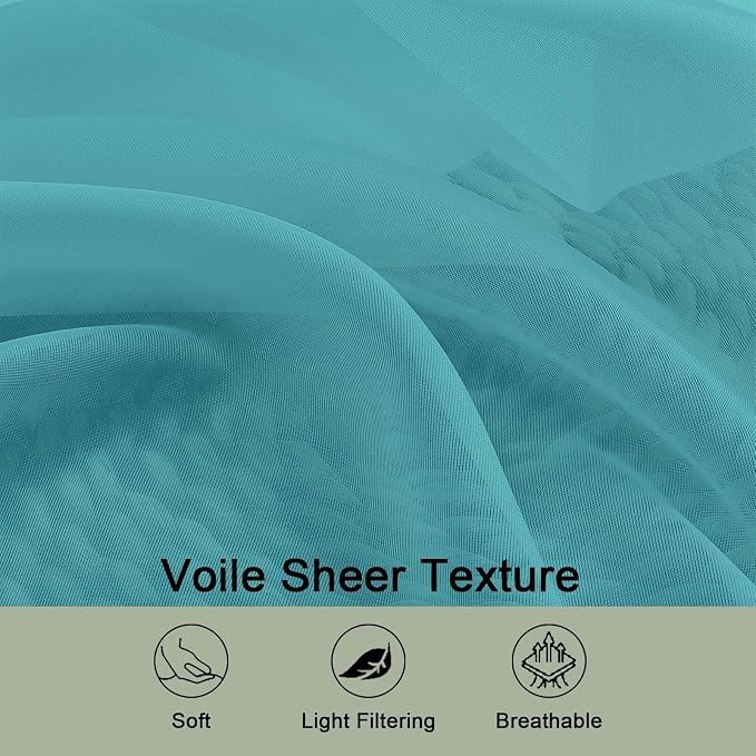 Sheer Turquoise Curtains, Sheer Curtains 63 inch Length 2 Panels Set, Rod - Image 5