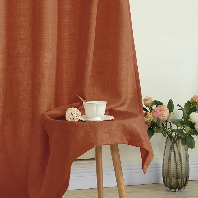 Linen Curtains 84 Inch Long for Living Room 2 Panels, Terracotta | Extra Wide - Image 8