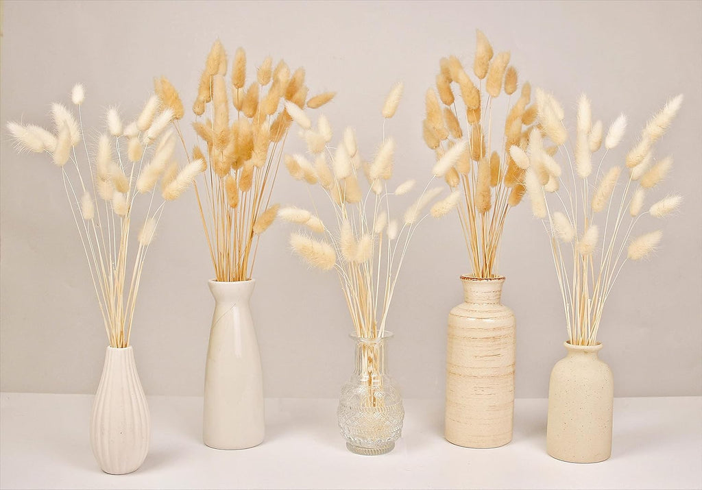 120 PCS Bunny Tails Dried Flowers, Dried Pampas Grass Bouquet, Boho Table Decor, White Pampas Grass Small, Dried Bunny Tails, Pampas Grass for Wedding, Home, Rustic Party, Baby Shower Decorations