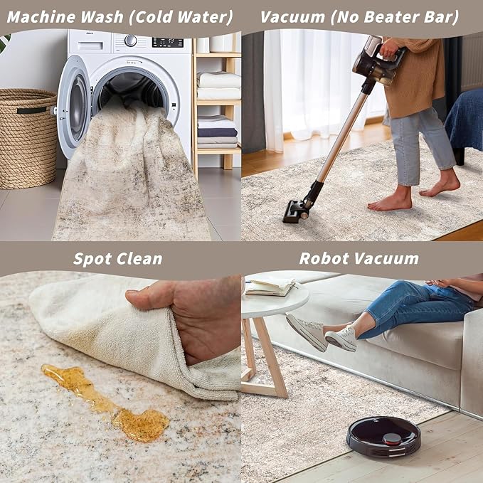 2x8 Washable Hallway Runner Rug – Non-Slip Modern Abstract Neutral Low-Pile - Image 7