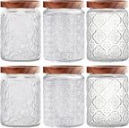 Vintage Glass Jars with Wooden Lids, 6 Pack 24 oz Airtight Glass Food Storage Containers Sets for the Kitchen, Sugar Coffee Candy Spice Cookie Tea Pasta