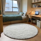 Cream White Round Area Rug 4ft, Fluffy Ultra Soft Bedroom Circle Rugs Floor Mat - Image 4
