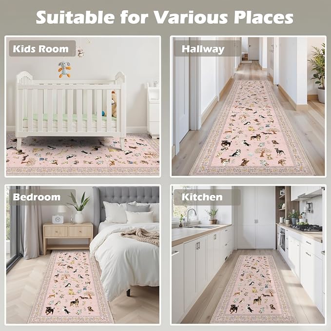 Pink Hallway Runner Rug 2x5 for Bedroom Kitchen | Ultra-Thin; Boho Style; Low - Image 4