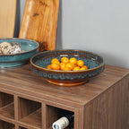 Ceramic Fruit Bowl for Kitchen Counter,Decorative Pedestal Bowl for Table Countertop,Large Footed Serving Bowl,10.2 Inch (peacock Green)