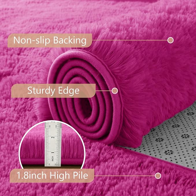 4'x5'3'' Hot Pink Fluffy Soft Area Rug Non-Slip - Image 6