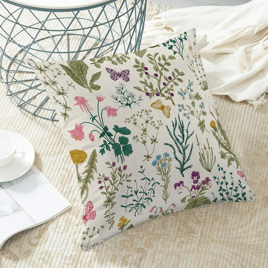 CXMEIFLY Spring Pillow Covers 20 x 20 Inch Set of 2 Vintage Sage Green Teal Wild Flowers Decor Throw Pillows Leaves Plant Outdoor Farmhouse Decorative Cushion Cases for Couch Bed Sofa Decoration