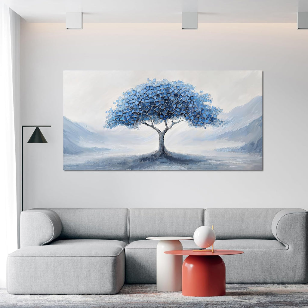 Canvas Wall Art Decor Wall Art Pictures for Living Room Abstract Canvas Art Wall Decor Tree of Life Wall Art Prints Blue White Wall Art Decorations Artwork for Walls Bedroom Home Decor 20" X 40"