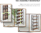 4NM 5 Tiers No Assembly Book Shelves, 51.2" H Folding Bookshelf Bookcase Open Industrial Foldable Shelves for Bedroom, Living Room, Home Office - Rustic Brown Black