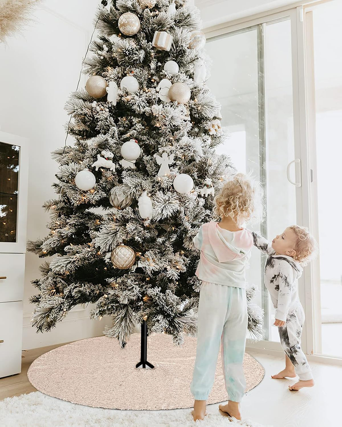 36 Inches Christmas Tree Skirt Champagne Gold Tree Skirt Sequin Glitter Tree Skirt for 4ft Tree Christmas Decoration