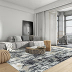 5x7 Area Rugs for Living Room: Washable Abstract Black Grey Gold Carpet | - Image 4