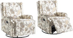 UIXE Swivel Rocker Manual Recliner Chairs Set of 2, Wingback Swivel Glider Fabric Nursery Reclining Sofa Chair, High Back Upholstered Arm Chair for Living Room Bedroom - Beige Plants