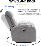 Swivel Power Recliner Chair for Adults with Full Body Massage, Electric Rocker Recliner Chairs for Living Room with USB and Type-C Ports, Fabric Rocking Reclining Sofa Chair (LightGrey)